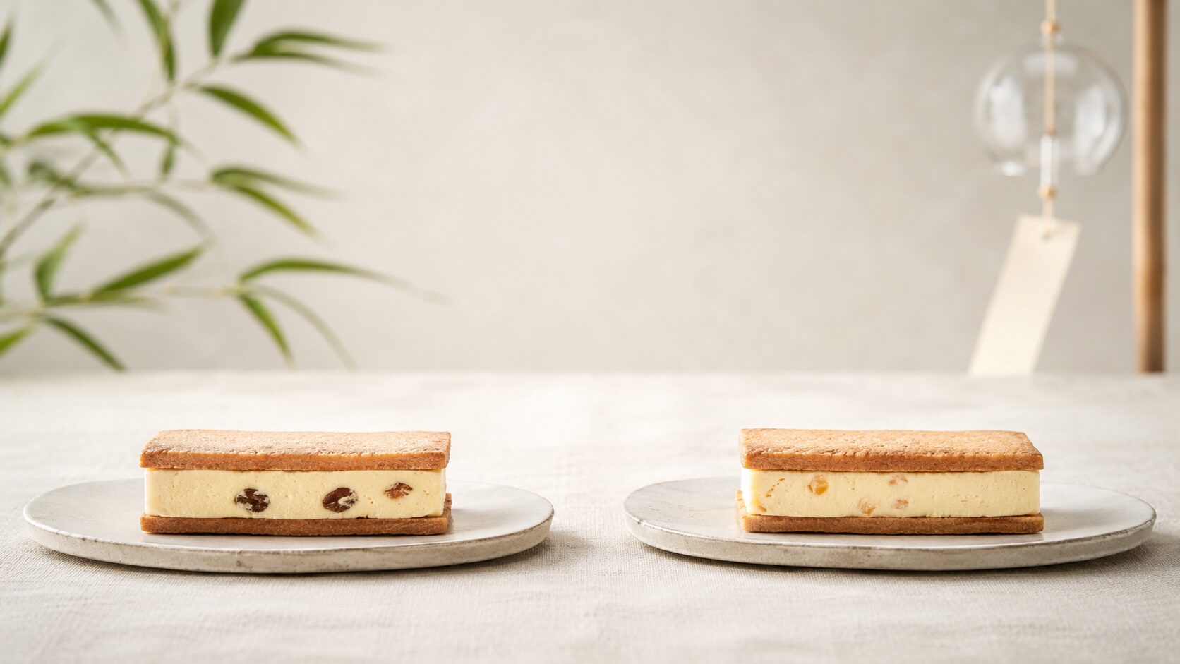 2個のバターサンドを左右対称に並べた比較